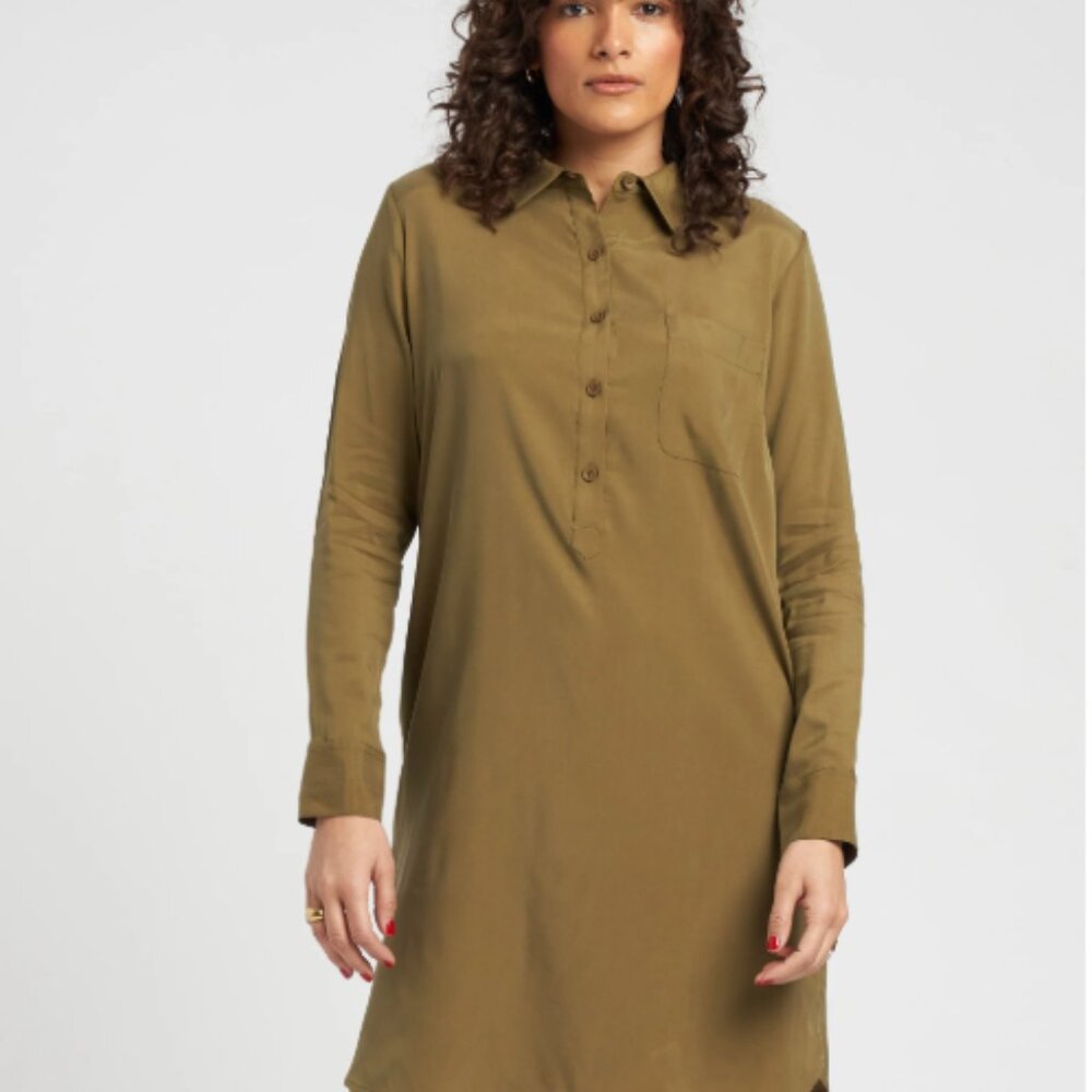 Universal Standard Cupro Rubicon Shirt Dress Olive